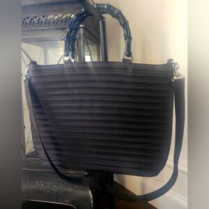 GUCCI Bamboo Black Quilted Nylon & Leather Tote w/Shoulder Strap & COA